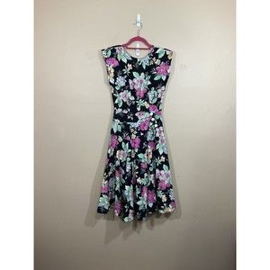 VTG Womens Floral Midi Dress Cottagecore Party Wedding Guest 80s Tropical Size 5